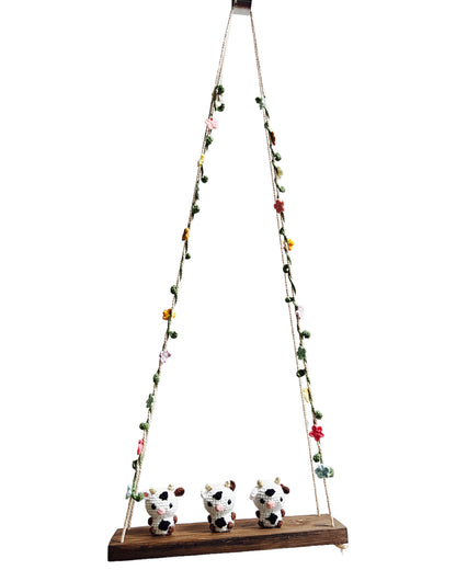 Cows on a swing  Hanging Wall Shelf