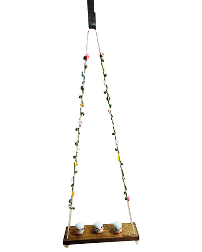 Blue Penguin on a swing  Hanging Wall Shelf