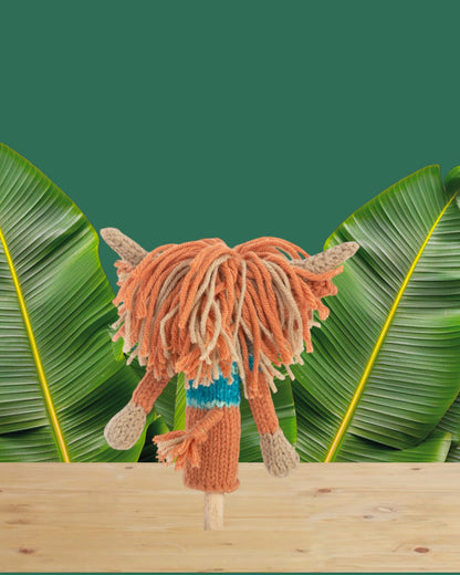 Highland cow crochet finger puppet Old MacDonald's Safari Animal - Kid Stocking Stuffer, Woodland Forest Friends, Nursery Rhyme Amigurumi Set