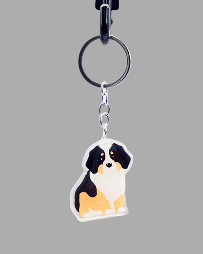 Bernese Mountain Dog Acrylic keychain, Cute kawaii memorial ornament, pet portrait charm gift  backpack fob, dad car décor, first day of school