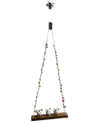 Cows on a swing  Hanging Wall Shelf
