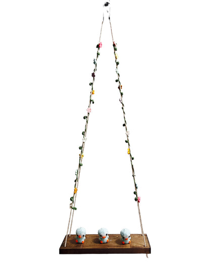 Blue Penguin on a swing  Hanging Wall Shelf