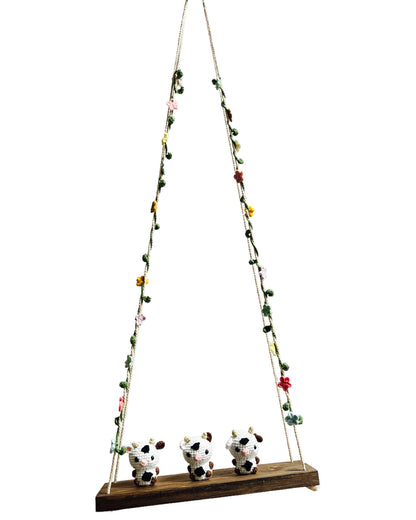 Cows on a swing  Hanging Wall Shelf