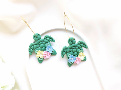 Turtle polymer clay earrings, japanese kawaii earrings, fun funky weird handmade cottagecore, cute anime, novelty quirky unique earrings