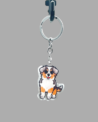 Australian Shepherd Dog Acrylic keychain Cute kawaii animal memorial ornament, pet portrait charm gift  backpack photo fob or dad car décor
