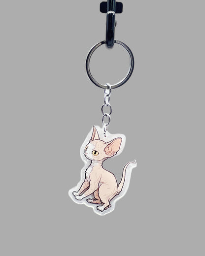 Sphynx Cat Acrylic keychain, Cute kawaii memorial ornament, pet portrait charm, backpack fob, dad car décor, stocking stuffer, birthday gift
