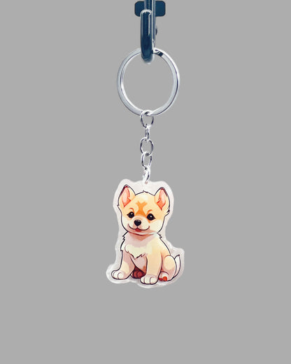 Hokkaido Dog Acrylic Keychain,  Cute kawaii memorial ornament, pet portrait charm gift, backpack fob, dad car décor, dog mom gift