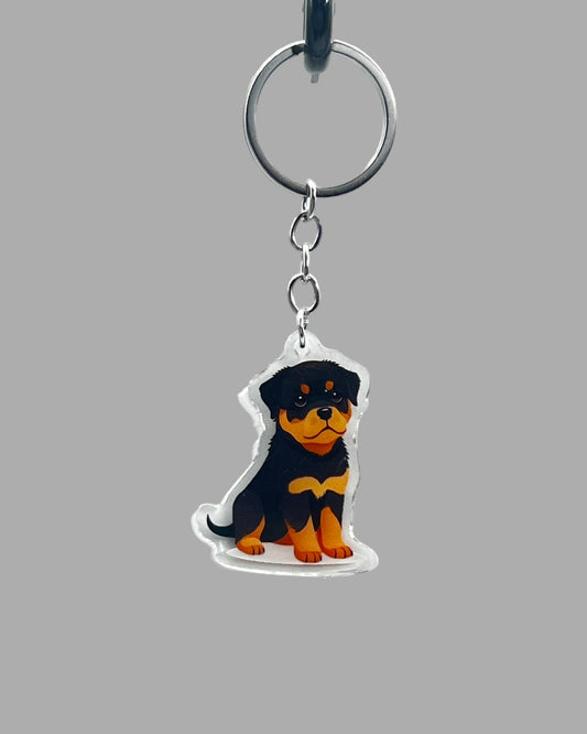 Rottweiler Dog Acrylic Keychain, Cute kawaii memorial ornament, pet portrait charm gift, backpack fob, dad car décor, dog mom gift