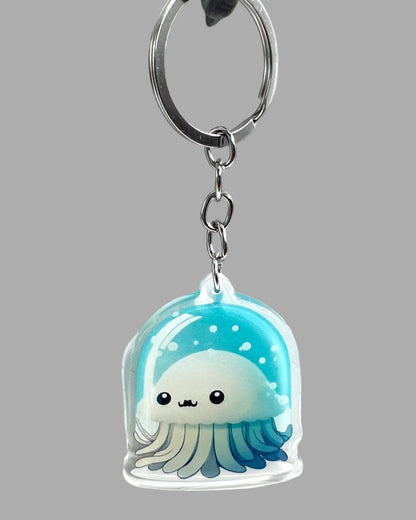 Jelly Fish Acrylic Keychain, Wildlife Cute kawaii memorial ornament, pet portrait charm gift  backpack fob, dad car décor, first day of school gift