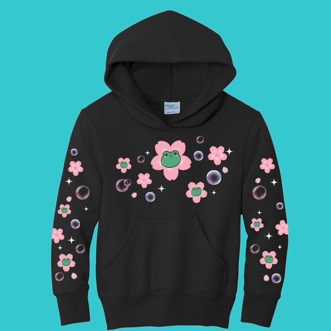 Youth Kawaii Frog Sakura Hoodie  : Perfect Mother's Day Gift & Fall Winter Essential  .  Trendy, Cherry Blossom Style for Your Best Friend's