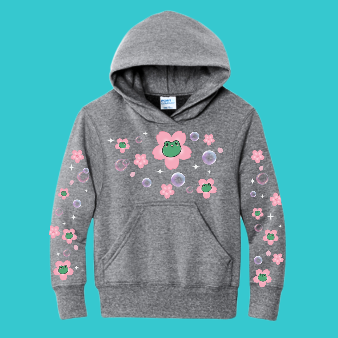 Youth Kawaii Frog Sakura Hoodie  : Perfect Mother's Day Gift & Fall Winter Essential  .  Trendy, Cherry Blossom Style for Your Best Friend's