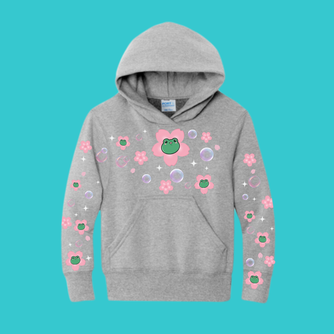 Youth Kawaii Frog Sakura Hoodie  : Perfect Mother's Day Gift & Fall Winter Essential  .  Trendy, Cherry Blossom Style for Your Best Friend's