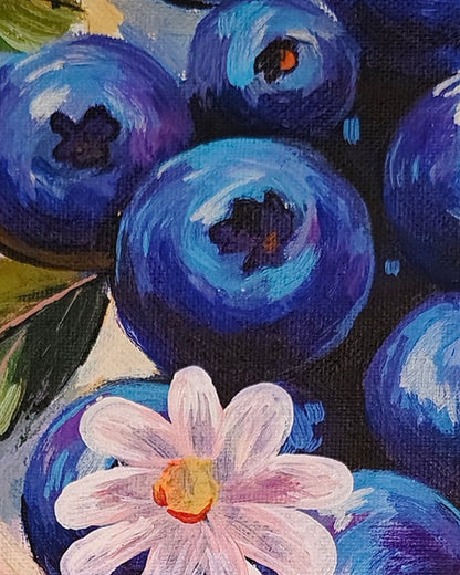 Detail close-up of the Blueberries & Blossom artwork