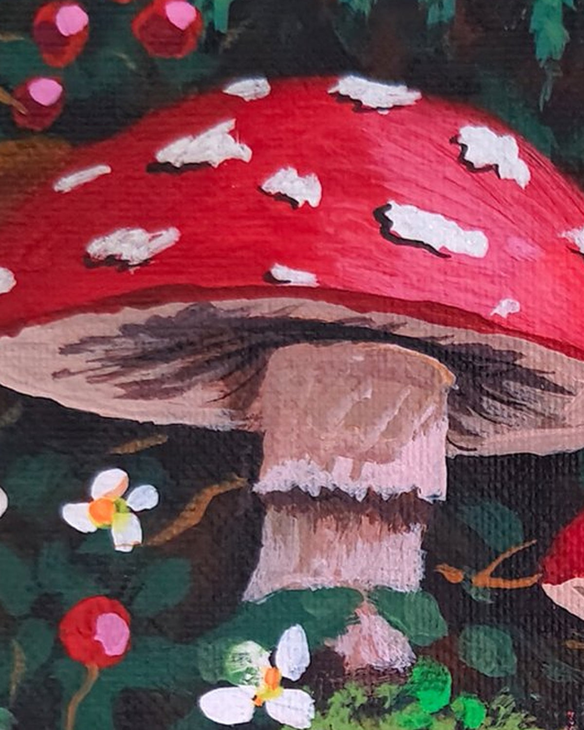 Detail close-up of the Forest Floor Mushrooms artwork