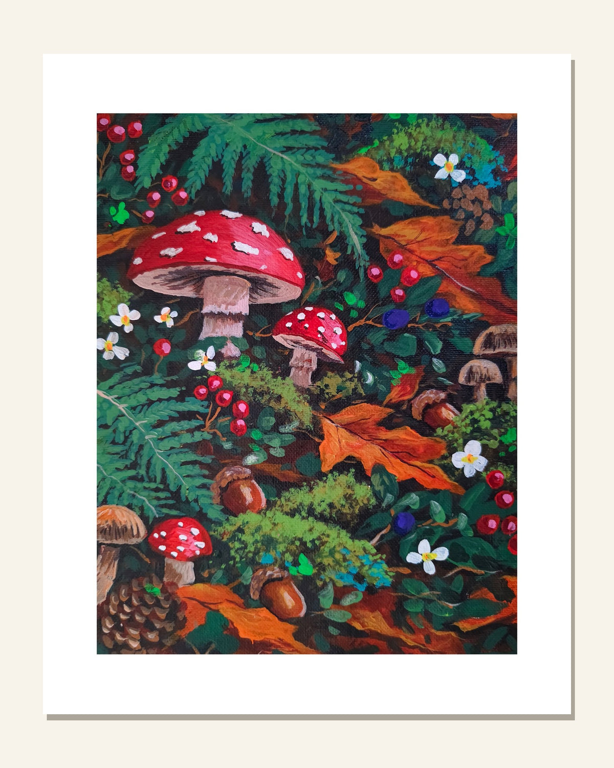Forest Floor Mushrooms — unframed 8 × 10 art print with white border, exactly as it arrives