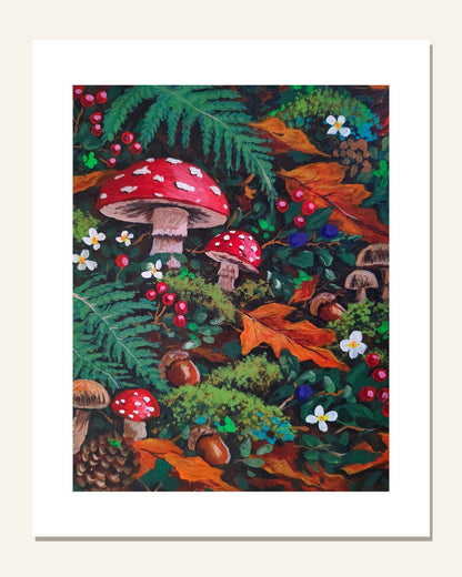 Forest Floor Mushrooms — unframed 8 × 10 art print with white border, exactly as it arrives