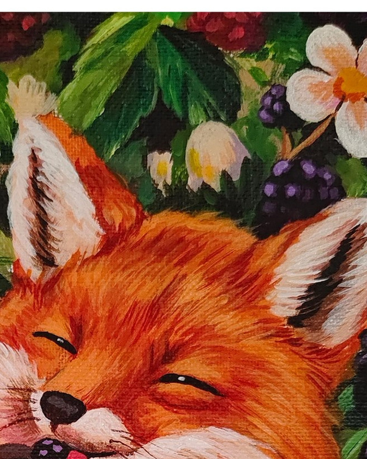 Detail close-up of the Fox & Blackberries artwork