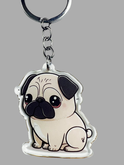 Pug Dog Acrylic keychain, Cute kawaii memorial ornament, pet portrait charm gift, backpack fob, dad car décor, dog mom gift