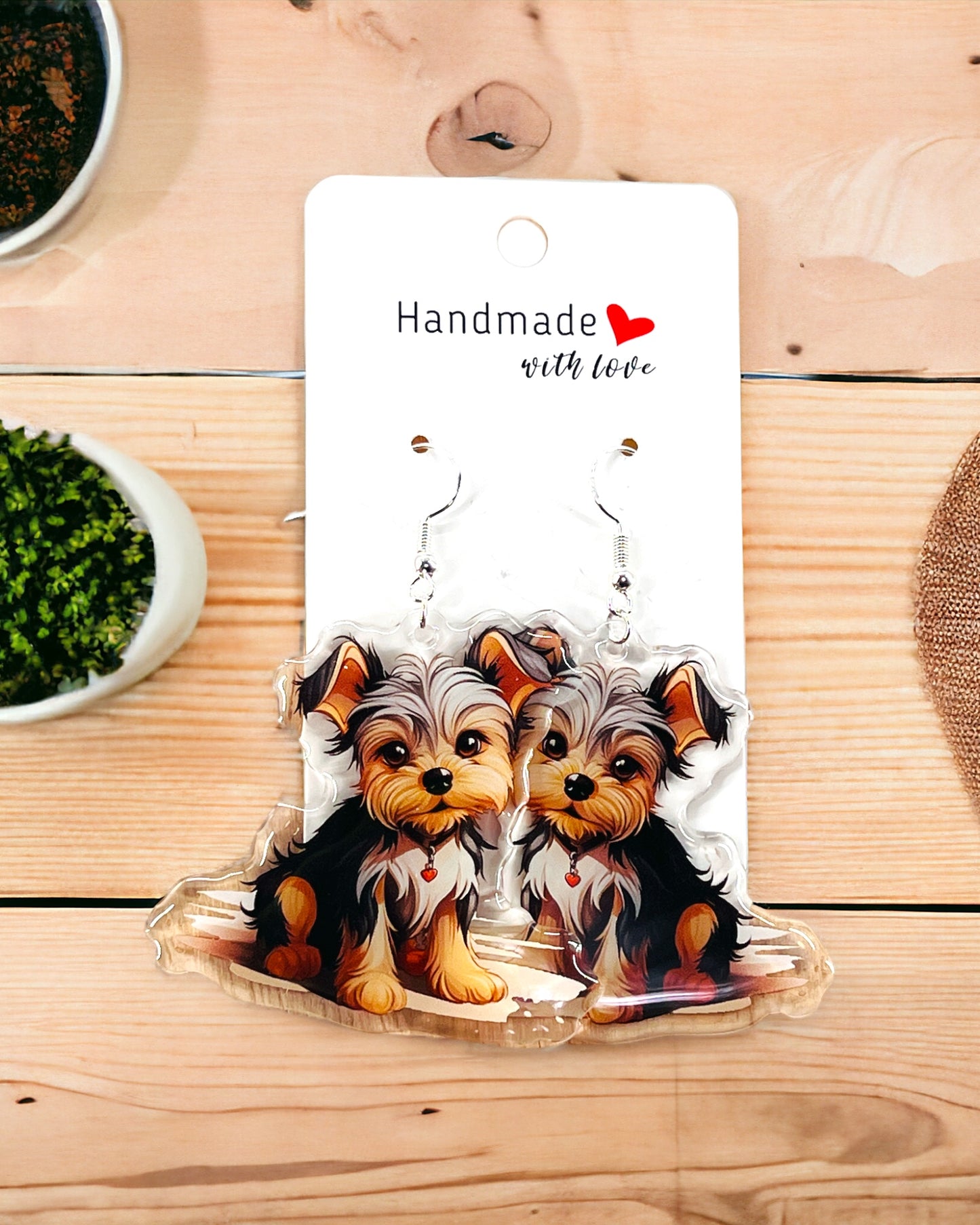 Yorkshire Terrier Dog mom Acrylic fun kawaii earrings, pet memorial charm, cute puppy, loss sympathy, quirky earrings, grief gift for her