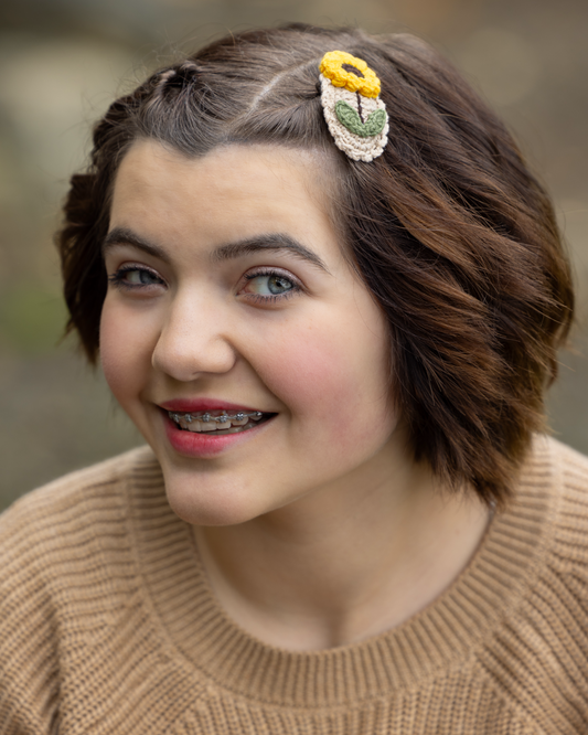 Trendy Girls' Gifts : Crochet Hair Clips . Barrettes for Teens, Granddaughters, Newborn Girl Outfits, with Embroidery Designs
