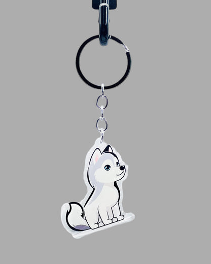 Husky Dog Acrylic Keychain, Cute kawaii memorial ornament, pet portrait charm gift, backpack fob, dad car décor, dog mom gift