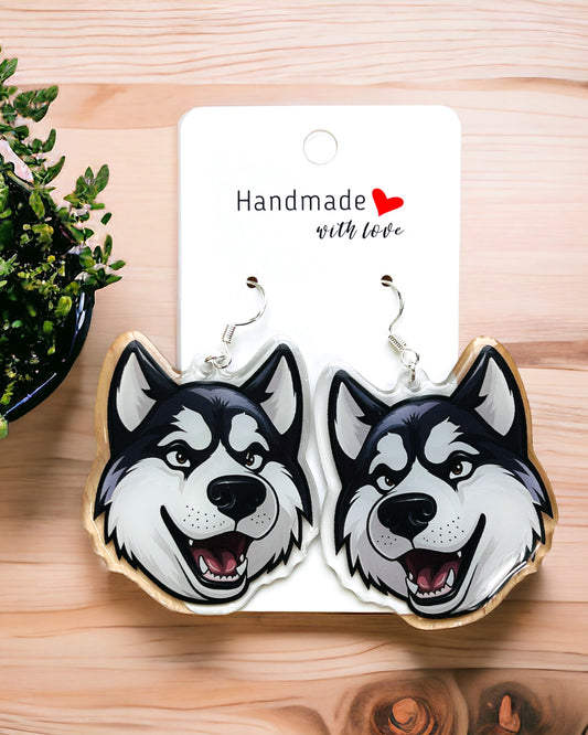 Husky Dog mom Acrylic fun kawaii earrings, pet memorial charm, cute puppy, loss sympathy, quirky earrings, grief gift for her, animal lover gift