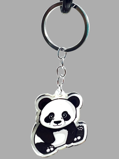 Panda Bear Acrylic Keychain, Wildlife Cute kawaii memorial ornament, pet portrait charm gift backpack fob, dad car décor, first day of school gift