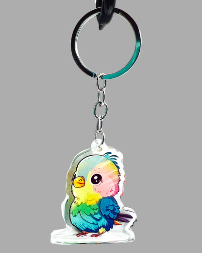 Parrot Acrylic Keychain, Wildlife Cute kawaii memorial ornament, pet portrait charm gift backpack fob, dad car décor, first day of school gift