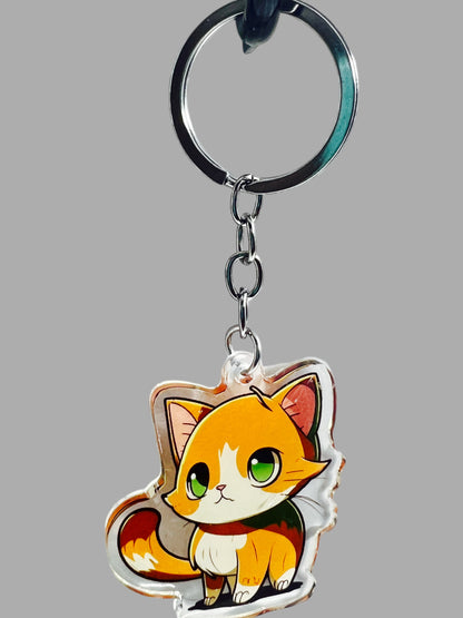 Cat Acrylic Keychain, Cute kawaii memorial ornament, pet portrait charm gift  backpack fob, dad car décor, first day of school gift