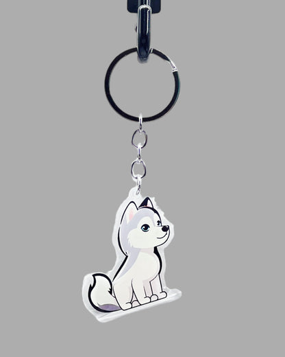Husky Dog Acrylic Keychain, Cute kawaii memorial ornament, pet portrait charm gift, backpack fob, dad car décor, dog mom gift