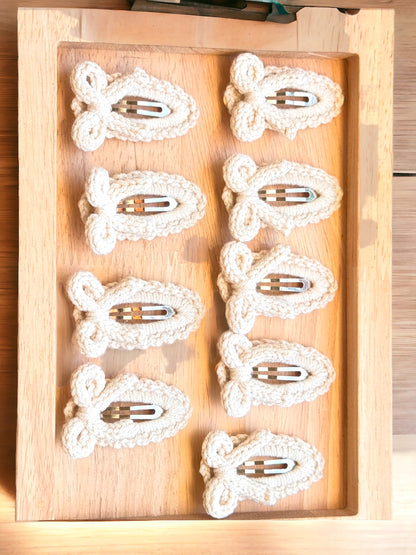 Trendy Girls' Gifts : Crochet Hair Clips . Barrettes for Teens, Granddaughters, Newborn Girl Outfits, with Embroidery Designs
