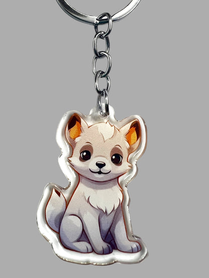 Hokkaido Dog Acrylic Keychain,  Cute kawaii memorial ornament, pet portrait charm gift, backpack fob, dad car décor, dog mom gift
