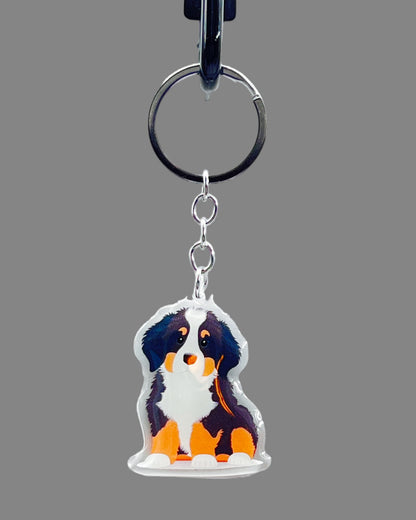 Bernese Mountain Dog Acrylic keychain, Cute kawaii memorial ornament, pet portrait charm gift  backpack fob, dad car décor, first day of school