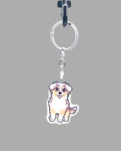 Australian Shepherd Dog Acrylic keychain Cute kawaii animal memorial ornament, pet portrait charm gift  backpack photo fob or dad car décor