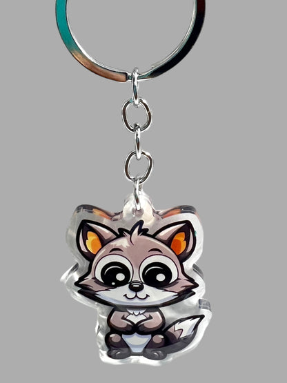 Raccoon Acrylic Keychain, Wildlife Cute kawaii memorial ornament, pet portrait charm, backpack fob, dad car décor, stocking stuffer, birthday gift