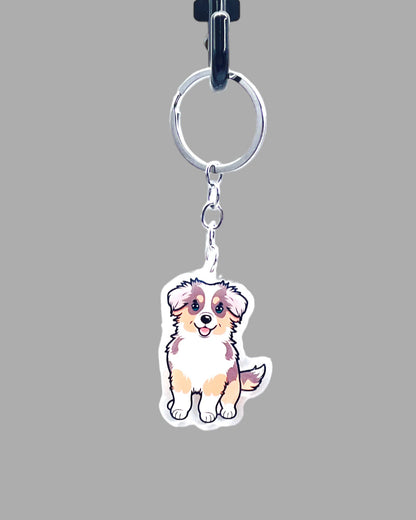 Australian Shepherd Dog Acrylic keychain Cute kawaii animal memorial ornament, pet portrait charm gift  backpack photo fob or dad car décor