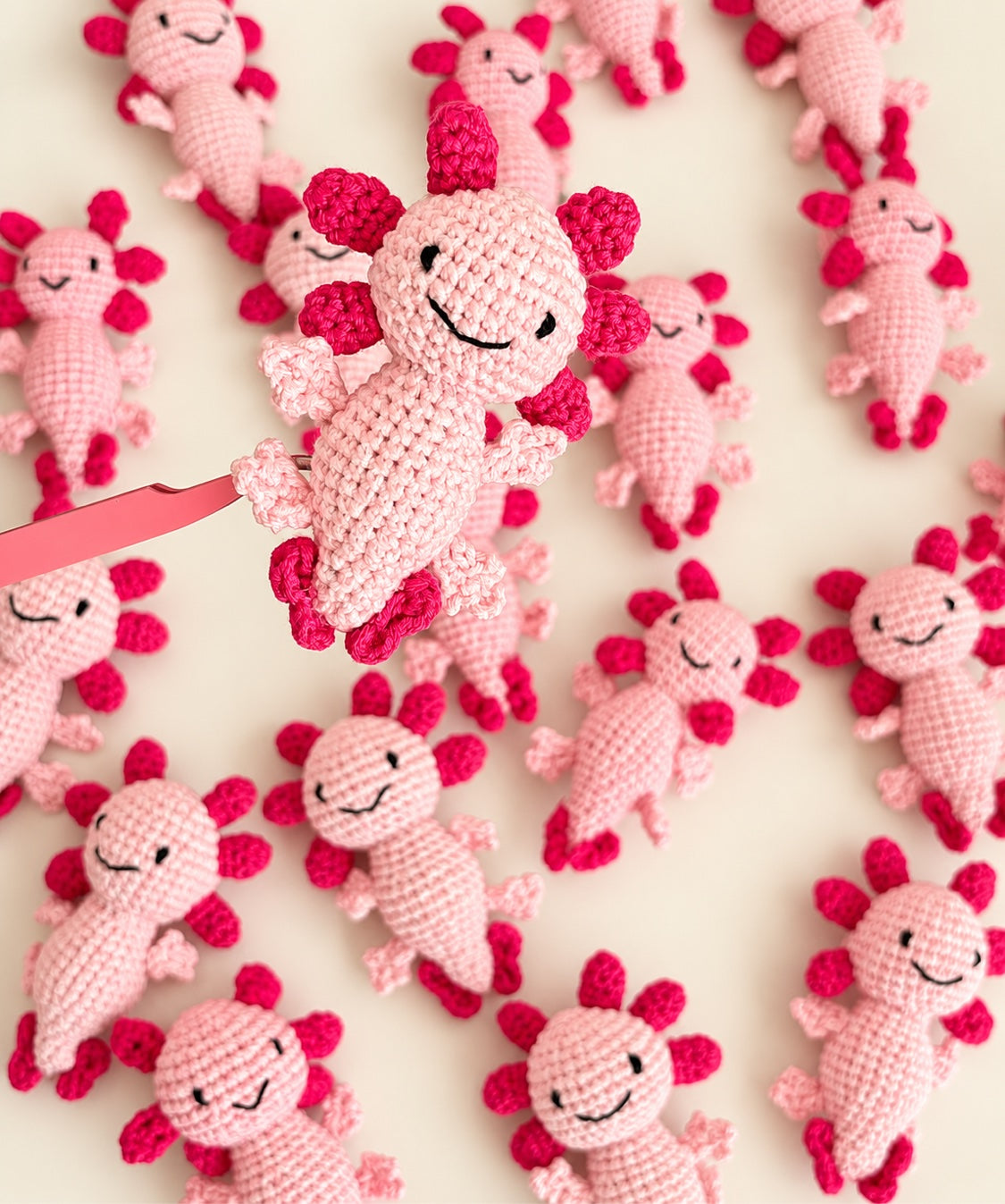 Pink axolotl crochet minis