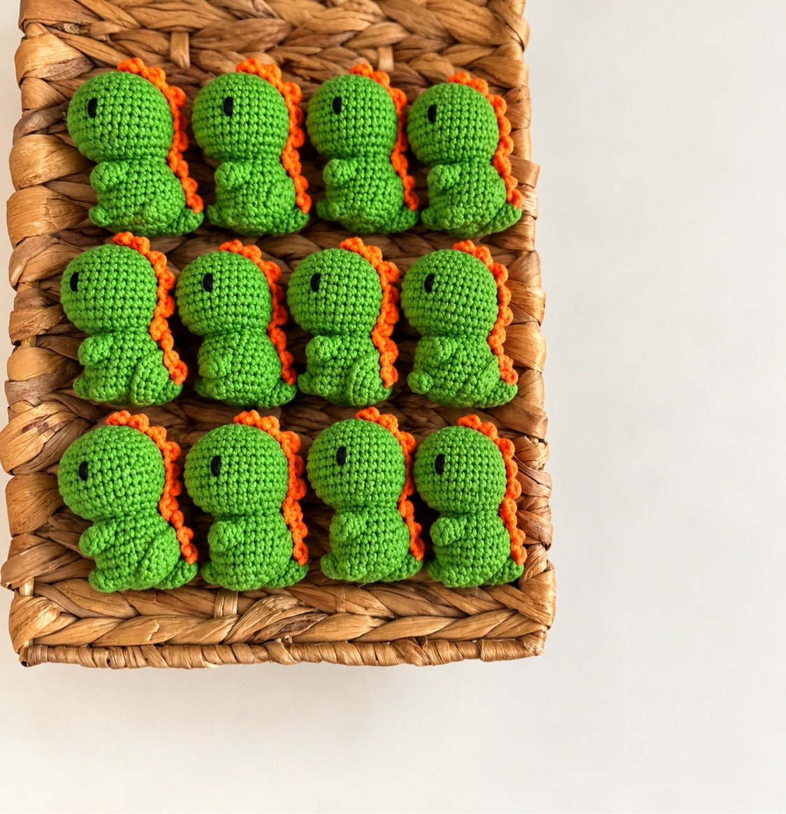 Green dinosaur crochet minis with orange spines