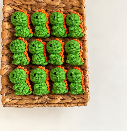Green dinosaur crochet minis with orange spines
