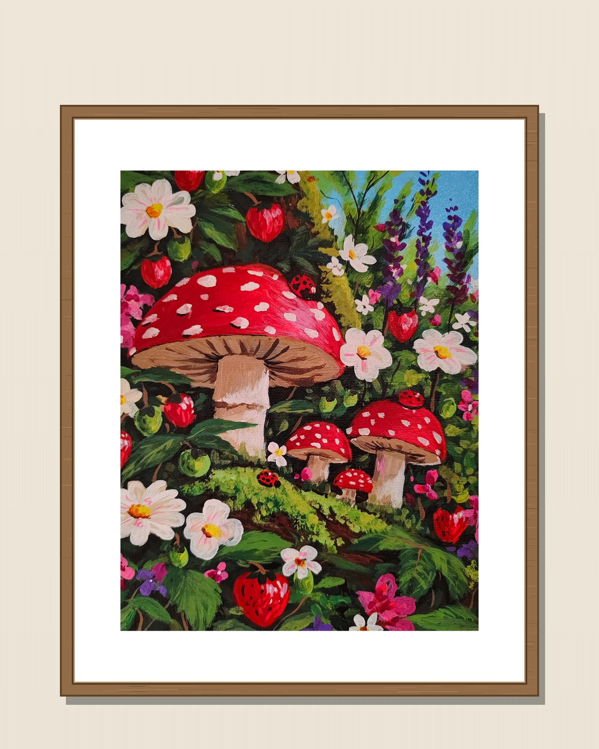 The Berry Patch shown in a natural wood frame for display inspiration — frame not included