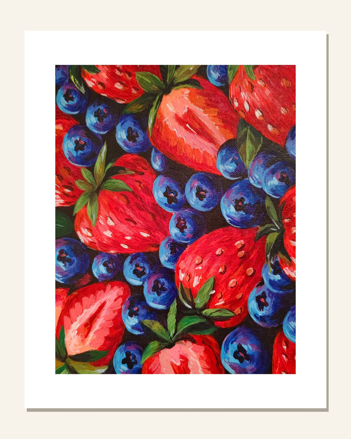 Strawberries & Blueberries — unframed 8 × 10 art print with white border, exactly as it arrives