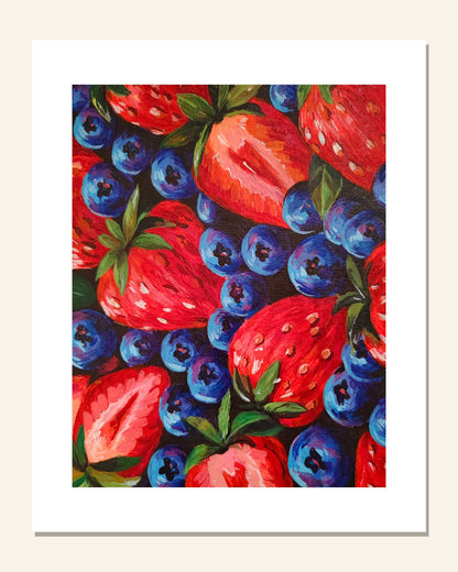 Strawberries & Blueberries — unframed 8 × 10 art print with white border, exactly as it arrives
