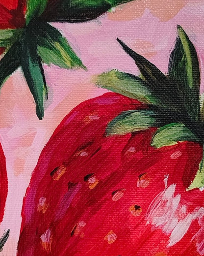 Detail close-up of the Strawberries on Pink artwork