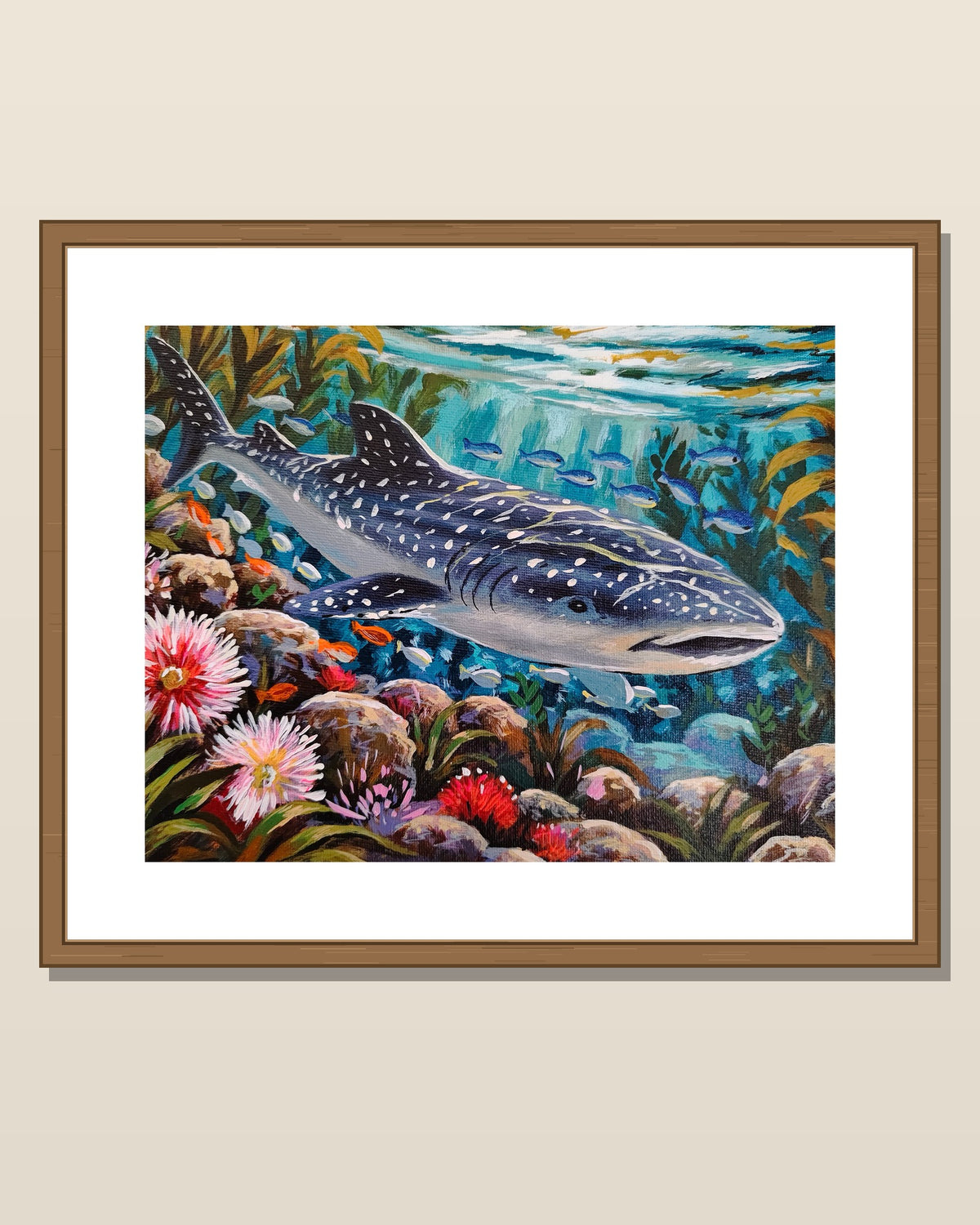 Whale Shark Reef shown in a natural wood frame for display inspiration — frame not included