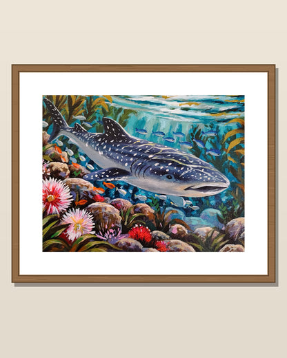 Whale Shark Reef shown in a natural wood frame for display inspiration — frame not included