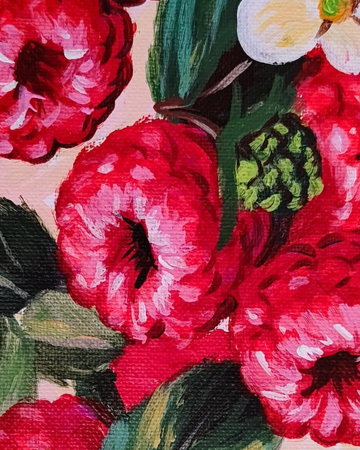 Detail close-up of the Wild Raspberries artwork
