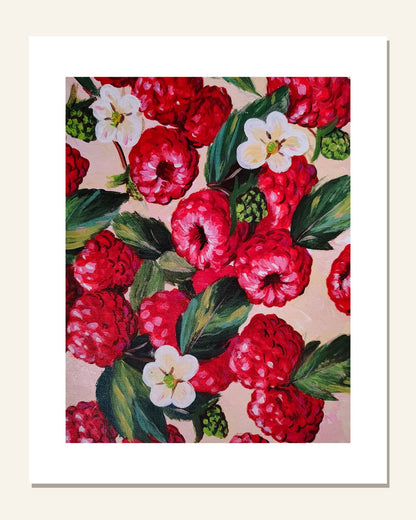 Wild Raspberries — unframed 8 × 10 art print with white border, exactly as it arrives