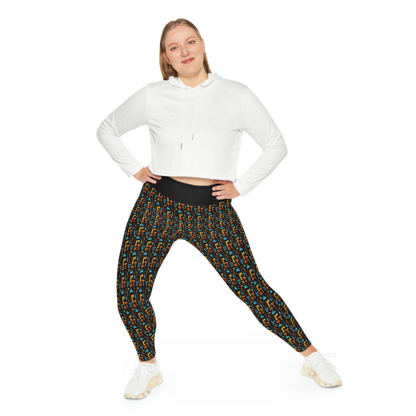 Construction Plus Size Leggings One of a Kind Gift - Unique Workout Activewear tights for Mom fitness, Mothers Day, Girlfriend Christmas Gift