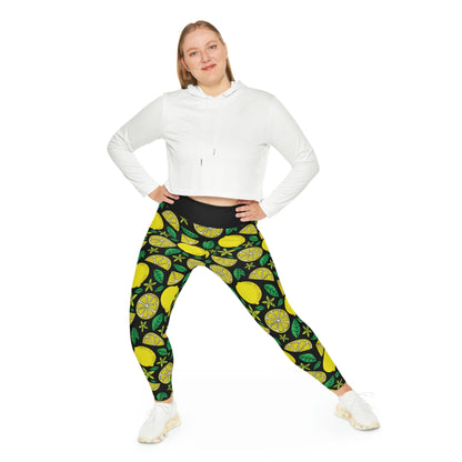 Lemon Summer Plus Size Leggings One of a Kind Gift - Unique Workout Activewear tights for Mom fitness, Mothers Day, Girlfriend Christmas Gift