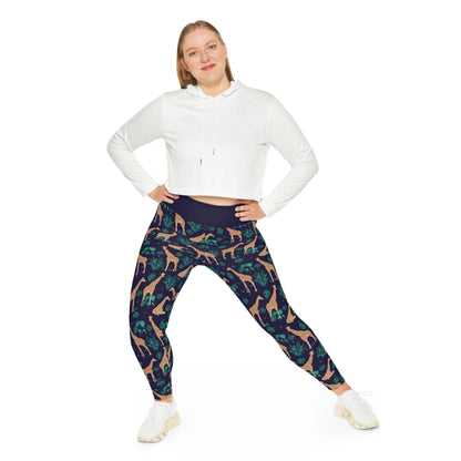 Giraffe Safari Plus Size Leggings One of a Kind  Unique Workout Activewear tights for Mom fitness, Mothers Day, Girlfriend Christmas Gift